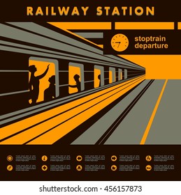 vector illustration train station platform train with passengers abstraction