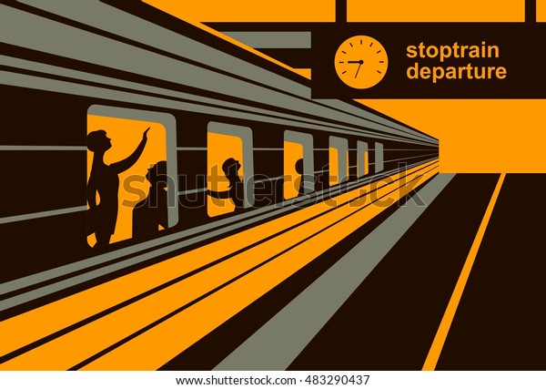 乗客を抽象化したベクターイラスト列車の駅ホーム列車 のベクター画像素材 ロイヤリティフリー