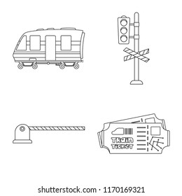 Vector illustration of train and station sign. Collection of train and ticket vector icon for stock.