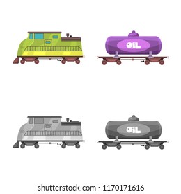Vector illustration of train and station sign. Set of train and ticket stock symbol for web.