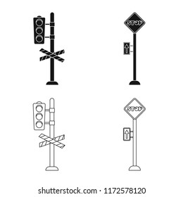 Vector illustration of train and station sign. Collection of train and ticket stock symbol for web.