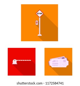 Vector illustration of train and station sign. Collection of train and ticket vector icon for stock.