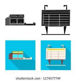 Vector illustration of train and station sign. Collection of train and ticket vector icon for stock.