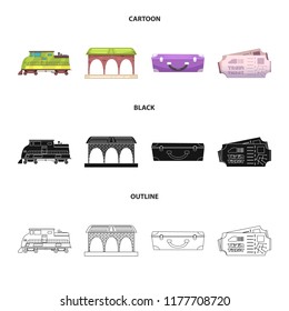 Vector illustration of train and station sign. Set of train and ticket vector icon for stock.