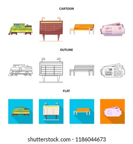 Vector illustration of train and station sign. Set of train and ticket stock symbol for web.