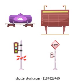 Vector illustration of train and station sign. Set of train and ticket stock symbol for web.