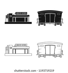 Vector illustration of train and station sign. Set of train and ticket vector icon for stock.