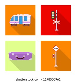 Vector illustration of train and station sign. Collection of train and ticket stock symbol for web.