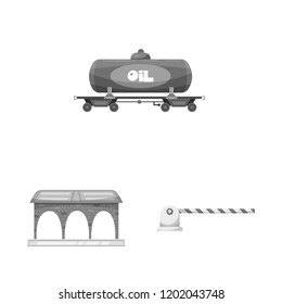 Vector illustration of train and station sign. Set of train and ticket vector icon for stock.