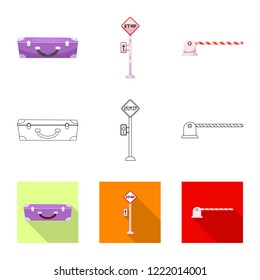 Vector illustration of train and station sign. Set of train and ticket vector icon for stock.