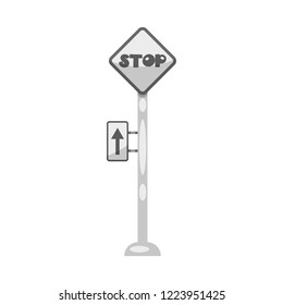 Vector illustration of train and station sign. Collection of train and ticket stock vector illustration.