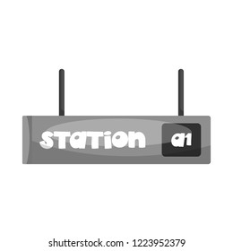 Vector illustration of train and station sign. Collection of train and ticket stock symbol for web.