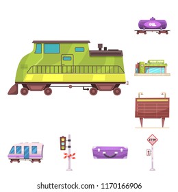 Vector illustration of train and station symbol. Collection of train and ticket stock symbol for web.