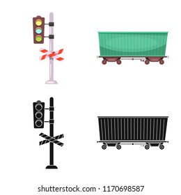 Vector illustration of train and station symbol. Set of train and ticket vector icon for stock.
