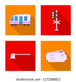 Vector illustration of train and station symbol. Collection of train and ticket stock vector illustration.