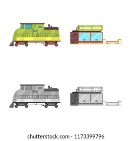 Vector illustration of train and station symbol. Set of train and ticket stock symbol for web.