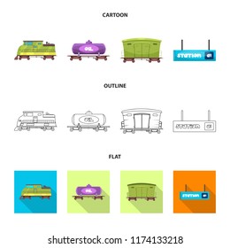 Vector illustration of train and station symbol. Collection of train and ticket stock symbol for web.