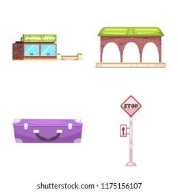 Vector illustration of train and station symbol. Set of train and ticket vector icon for stock.