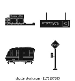 Vector illustration of train and station symbol. Set of train and ticket vector icon for stock.