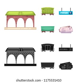 Vector illustration of train and station symbol. Set of train and ticket stock symbol for web.