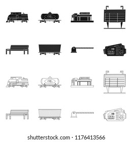 Vector illustration of train and station symbol. Collection of train and ticket vector icon for stock.
