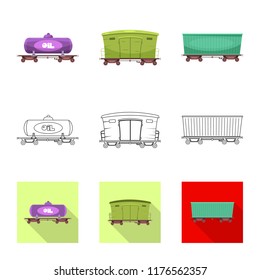 Vector illustration of train and station symbol. Collection of train and ticket stock symbol for web.