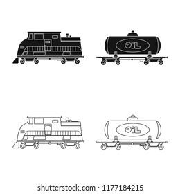 Vector illustration of train and station symbol. Set of train and ticket stock vector illustration.