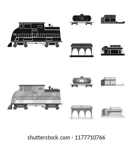 Vector illustration of train and station symbol. Set of train and ticket vector icon for stock.