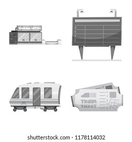 Vector illustration of train and station symbol. Collection of train and ticket vector icon for stock.