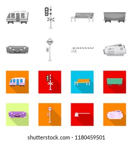 Vector illustration of train and station symbol. Collection of train and ticket vector icon for stock.