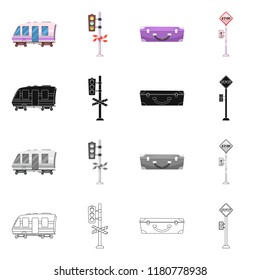 Vector illustration of train and station symbol. Set of train and ticket vector icon for stock.