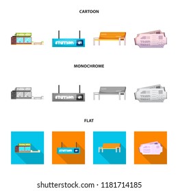 Vector illustration of train and station symbol. Collection of train and ticket vector icon for stock.