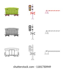 Vector illustration of train and station symbol. Set of train and ticket stock vector illustration.