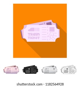 Vector illustration of train and station symbol. Set of train and ticket stock vector illustration.