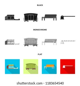Vector illustration of train and station symbol. Collection of train and ticket vector icon for stock.