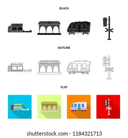 Vector illustration of train and station symbol. Collection of train and ticket vector icon for stock.