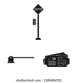 Vector illustration of train and station symbol. Collection of train and ticket vector icon for stock.