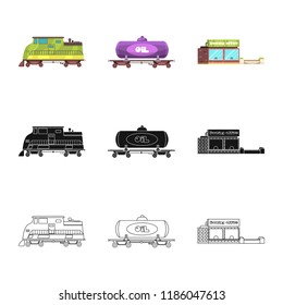 Vector illustration of train and station symbol. Set of train and ticket stock vector illustration.