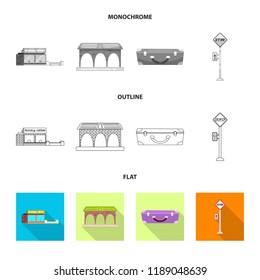 Vector illustration of train and station symbol. Set of train and ticket vector icon for stock.
