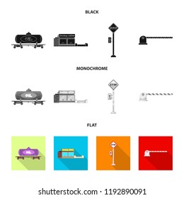 Vector illustration of train and station symbol. Collection of train and ticket stock symbol for web.