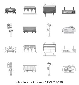Vector illustration of train and station symbol. Collection of train and ticket vector icon for stock.