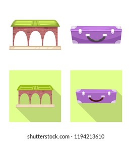 Vector illustration of train and station symbol. Collection of train and ticket stock vector illustration.