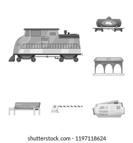 Vector illustration of train and station symbol. Set of train and ticket vector icon for stock.