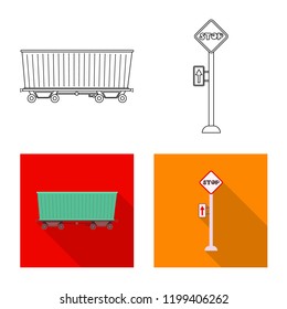 Vector illustration of train and station symbol. Collection of train and ticket vector icon for stock.