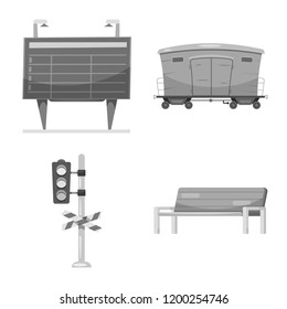 Vector illustration of train and station symbol. Set of train and ticket vector icon for stock.