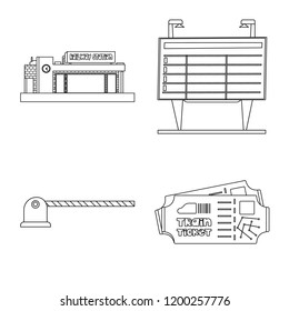 Vector illustration of train and station symbol. Collection of train and ticket stock vector illustration.