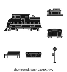 Vector illustration of train and station symbol. Collection of train and ticket stock symbol for web.