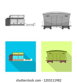 Vector illustration of train and station symbol. Set of train and ticket vector icon for stock.