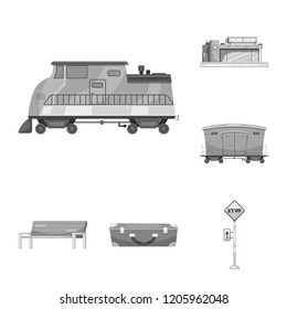 Vector illustration of train and station symbol. Set of train and ticket stock symbol for web.