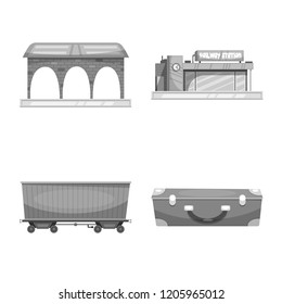 Vector illustration of train and station symbol. Collection of train and ticket vector icon for stock.